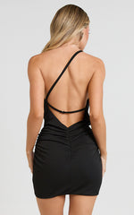 Priscilla Mini Dress - Jersey One Shoulder Cut Out Bodycon Dress in Black