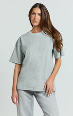 Prizza Top - Longline Boyfriend Tee Top in Dark Grey Marle