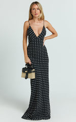 Quincy Maxi Dress - Satin Slip Dress in Black Polka Dot