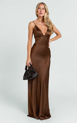 Quincy Maxi Dress - Satin Slip Dress in Chocolate