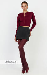 Ramsey Cardigan - Recycled Contoured Waist Button Down Cardigan in Wine