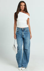 Rebecca Top - Asymmetric One Shoulder Fitted Top in White