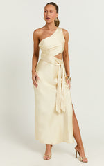 Regina Midi Dress - One Shoulder Cut Out Side Detail Dress in Butter