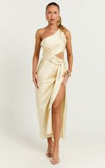 Regina Midi Dress - One Shoulder Cut Out Side Detail Dress in Butter