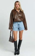 Renee Shorts - High Waisted Frayed Hem Denim Shorts in Light Blue Wash