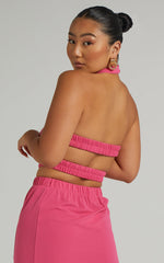 Kiki Top - Halter Neck with Elastic Detailing Top in Hot Pink