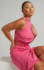 Kiki Top - Halter Neck with Elastic Detailing Top in Hot Pink