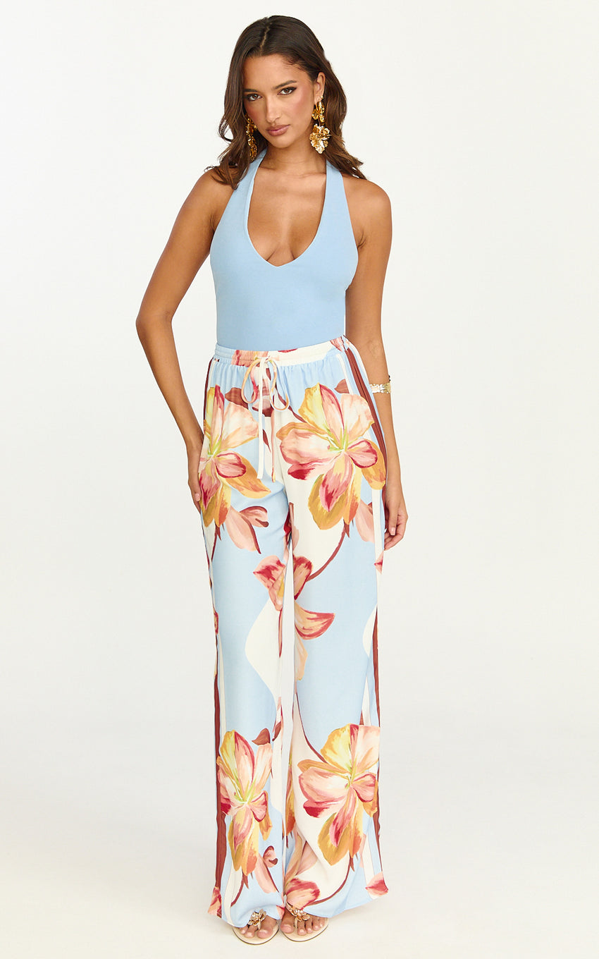 Robyn Pants - High Elastic Waist Relaxed Straight Leg Pants in Cornflower Blue