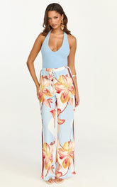 Robyn Pants - High Elastic Waist Relaxed Straight Leg Pants in Cornflower Blue