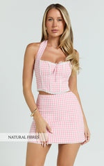 Rosario Two Piece Set - Gingham Corset And Mini Skirt Set in Pink