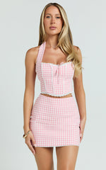 Rosario Two Piece Set - Gingham Corset And Mini Skirt Set in Pink