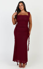 Rosha Midi Dress - Ruffle Strap Dress in Wine