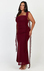 Rosha Midi Dress - Ruffle Strap Dress in Wine