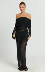 Roza Maxi Skirt - Mid Waist Sheer Mesh Skirt in Black