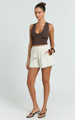 Ruby Short - Beaded Drawstring Relaxed Linen Shorts in Natural