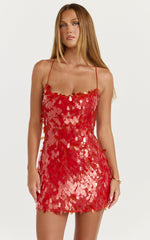 Saffron Mini Dress - Cowl Neck Sequin Dress in Burnt Orange