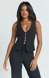 Sally Top - V Neck Hook Corset Top in Black