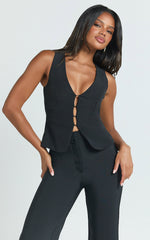 Sally Top - V Neck Hook Corset Top in Black