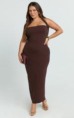 Salome Midi Dress - Halter Neck Column Dress in Chocolate
