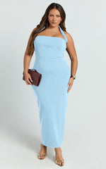 Salome Midi Dress - Halter Neck Column Dress in Blue