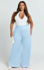 Selena Pants - High Waisted Wide Leg Tailored Pants in Baby Blue