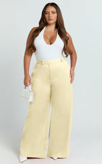 Selena Pants - High Waisted Wide Leg Tailored Pants in Lemon