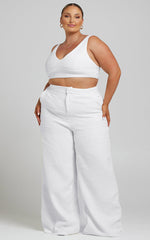 Adelaide Two Piece Set - Crop Top and Wide Leg Pants Set in White