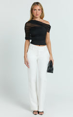 Sophia Top - Draped One Shoulder Mesh Overlay Top in Black