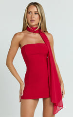 Sophie Mini Dress - Tie Neck Strapless Bodycon Dress in Red