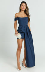 Stefania Mini Dress - Asymmetrical Removable Skirt Ruched Strapless Bodycon Dress in Navy