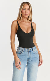 Stephie Bodysuit - V Neck Bodysuit in Black