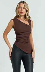 Sullivan Top - Sleeveless Asymmetrical Cut Out Top in Chocolate