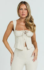 Susannah Top - Ruched Square Neck Bustier Top in Cream