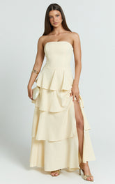 Suzy Maxi Dress - Tiered Ruffle Lace Up Dress in Lemon