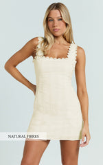 Sylvia Mini Dress - Square Neck Lace Trim A Line Mini Dress in Yellow