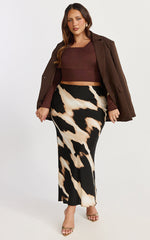 Tabitha Maxi Skirt - High Waist Slip Skirt in Brown