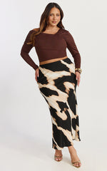 Tabitha Maxi Skirt - High Waist Slip Skirt in Brown