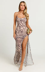 Talia Maxi Dress - Cowl Neck Low Back Dress in Abstract Zebra Print