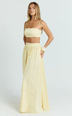 Tegan Two Piece Set - Straight Neck Micro Crop Top and A Line Maxi Skirt Set in Butter Yellow