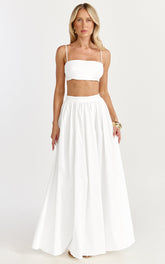 Tegan Two Piece Set - Straight Neck Micro Crop Top and A Line Maxi Skirt Set in White
