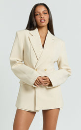 Tessa Blazer - Oversized Cinch Waist Double Breasted Blazer in Beige