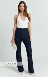 Tianna Jeans - High Waisted Fitted Straight Leg Jeans in Indigo Wash