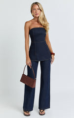 Tianna Top - Strapless Longline Denim Top in Indigo Wash