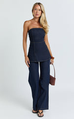Tianna Top - Strapless Longline Denim Top in Indigo Wash