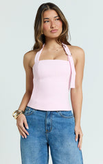 Tyler Top - Adjustable Halter Fitted Top in Baby Pink