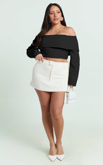Ursula Top - Long Sleeve Off Shoulder Cropped Top in Black