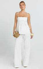 Valerie Two Piece Top and Pants Set - Baby Doll Top And Relaxed Pants Set in Off White