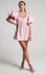 Vashti Mini Dress - Puff Sleeve Sweetheart Dress in Light Pink