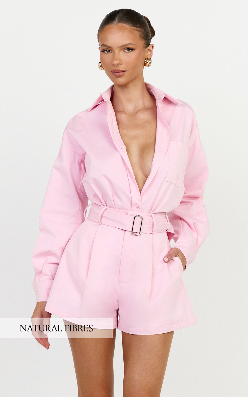 Violet Top - Button Down Long Sleeve Shirt in Pale Pink