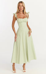 Vionette Midi Dress - Halter Neck Ruched Bust Corset Dress in Sage